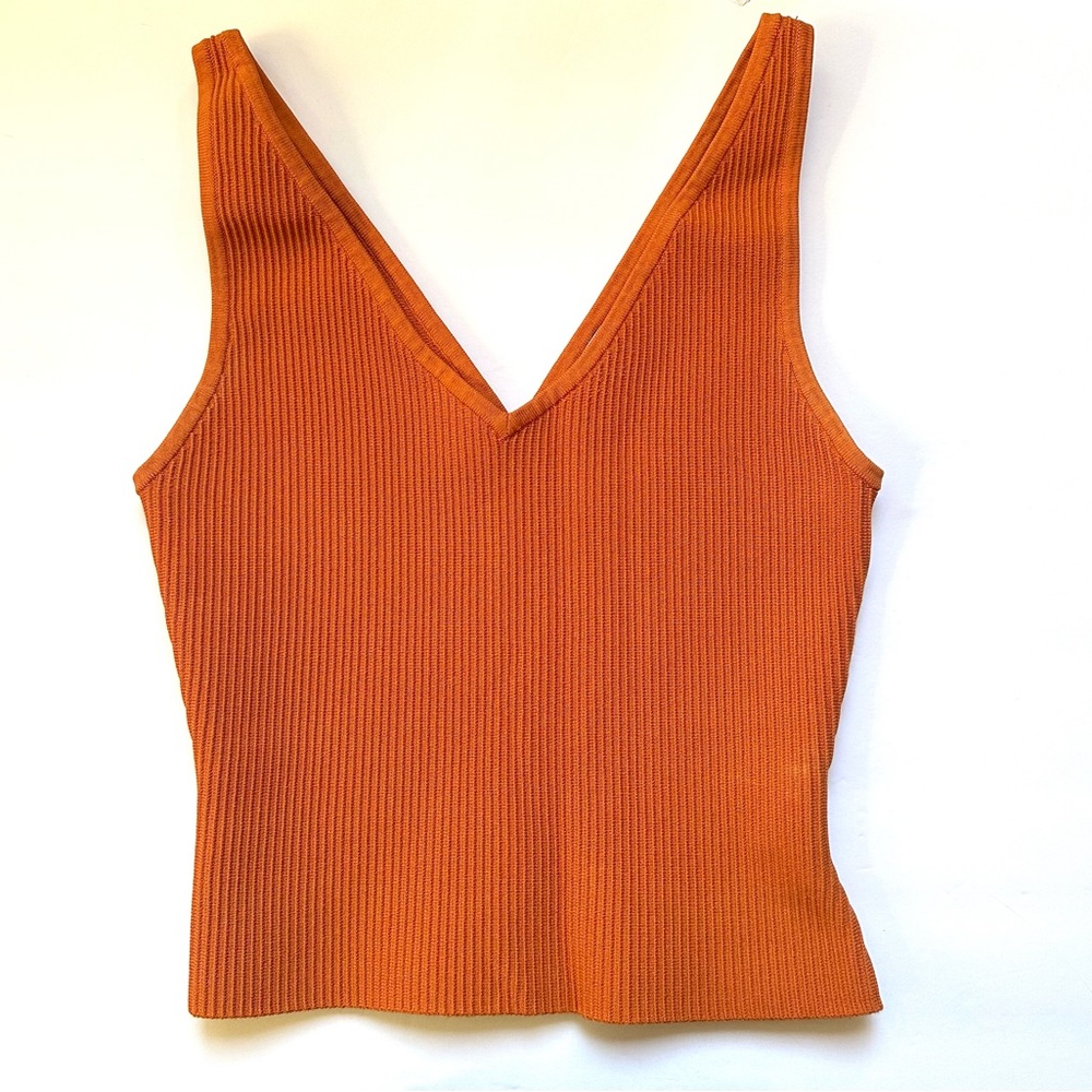 Aritzia Babaton Orange Ribbed V-Neck Women's Tank‎ Top Sz Small